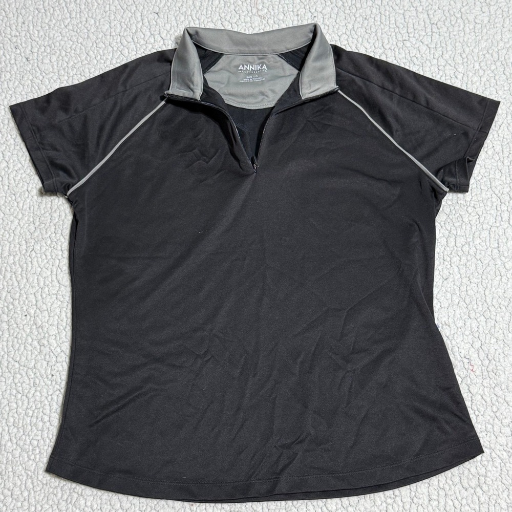 Annika Cutter & Buck Womens Golf Polo Shirt Black Grey Quarter Zip Size Large